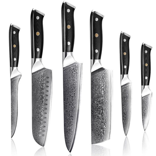 Juego de Cuchillos de Cocina Damasco Japonés VG-10 Cuchillo de Chef Afilado Mango Ergonómico con Estuche de Regalo