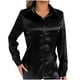 thumbnail image 3 of Top marrón,Blusa de manga larga para mujer, cuello vuelto, botones delanteros, poliéster spandex satinado, plisada, informal, para estar en casa, sopatenor, 3 of 9