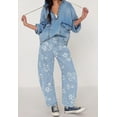 thumbnail image 2 of sicmoss Women's Blue Y2K Distressed Barrel Jeans Baggy Wide Leg Floral Print Long with Patchwork, 2 of 6