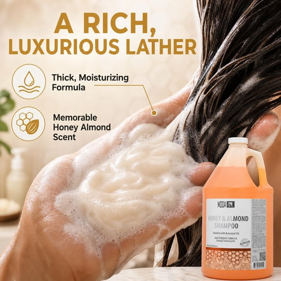 MODA - Moisturizing Shampoo for All Hair Types, Honey Almond, 128 Oz, Professional - Deeply Cleanses and Conditions, Strengthens, Restores and Shine your Hair