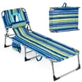 thumbnail image 1 of Costway Outdoor Beach Lounge Chair Folding Chaise Lounge with Pillow Blue & Green, 1 of 9