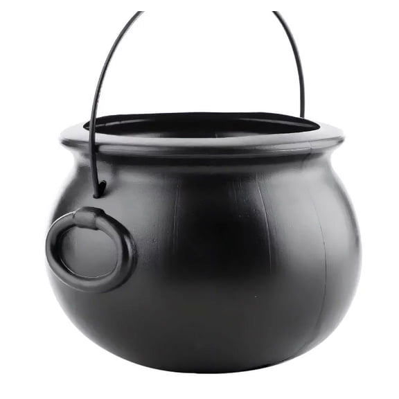 8 Inch Black Plastic Halloween Cauldron, Mini Witch Cauldron Candy Bucket, Kids Party Favor Storage Holder for Halloween Party Supplies