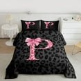 thumbnail image 2 of Homewish Cheetah Print Letter Full Size Comforter Sets, Pink Bowknot Monogrammed P Bedding Comforter Set, Modern Fashion Style Reversible Bedding Sets, Luxury Bedroom Decor, 3-Piece, 2 of 8