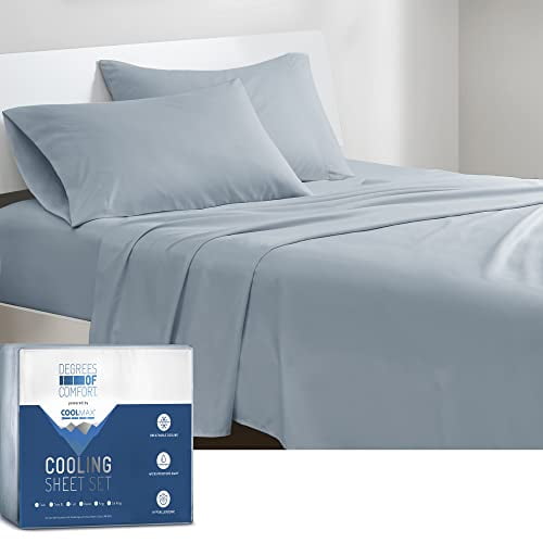 Degrees of Comfort Coolmax Cooling Sheets for King Size Bed | Best Sheet Set for Hot Sleepers | Soft, Deep Pocket 4-Pcs - Light Blue