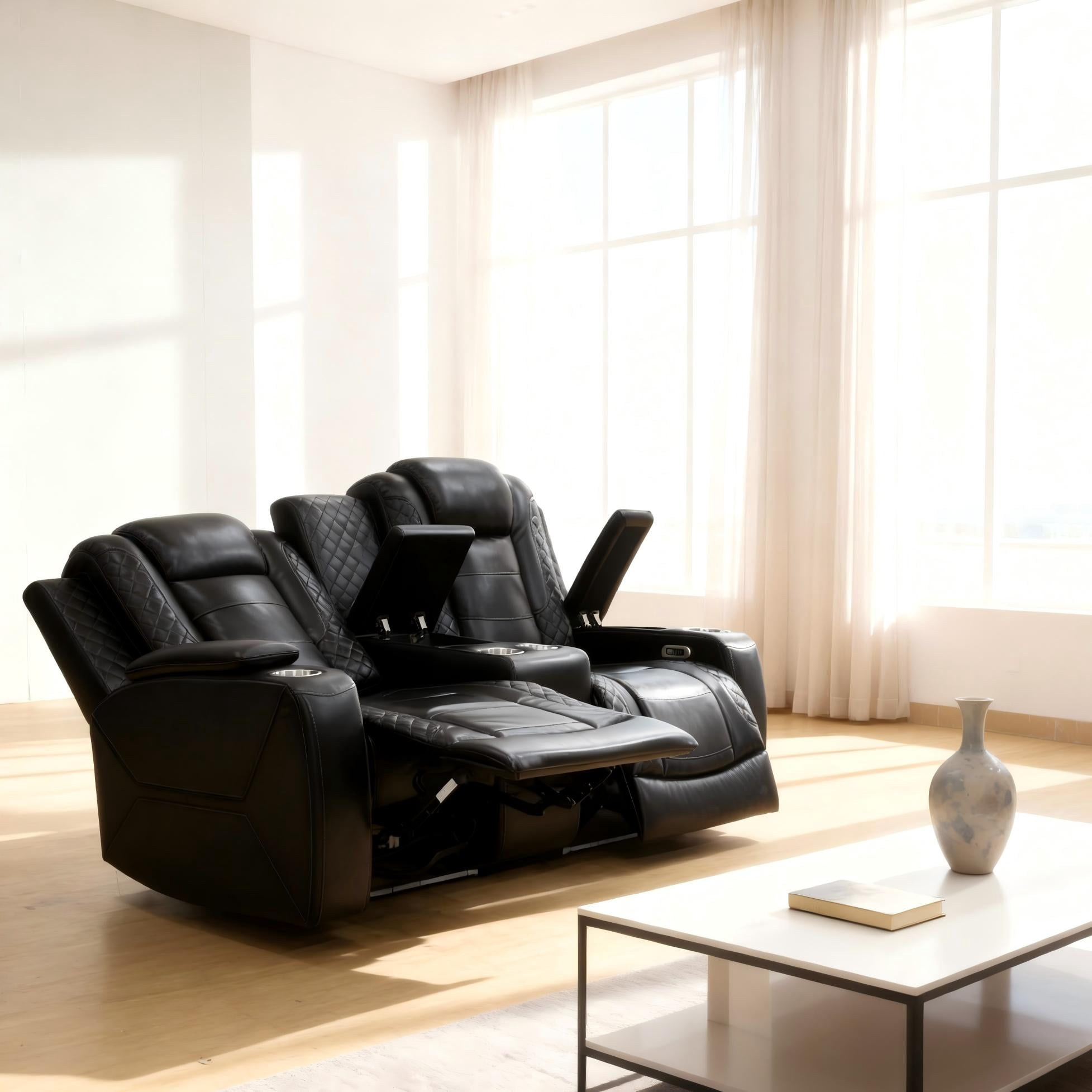 Gewnee Power Recliner Oversized Electric Air Leather Reclining Loverseat Sofa, USB Charge with Cup Holder Port Comfortable Sofa for Living Room
