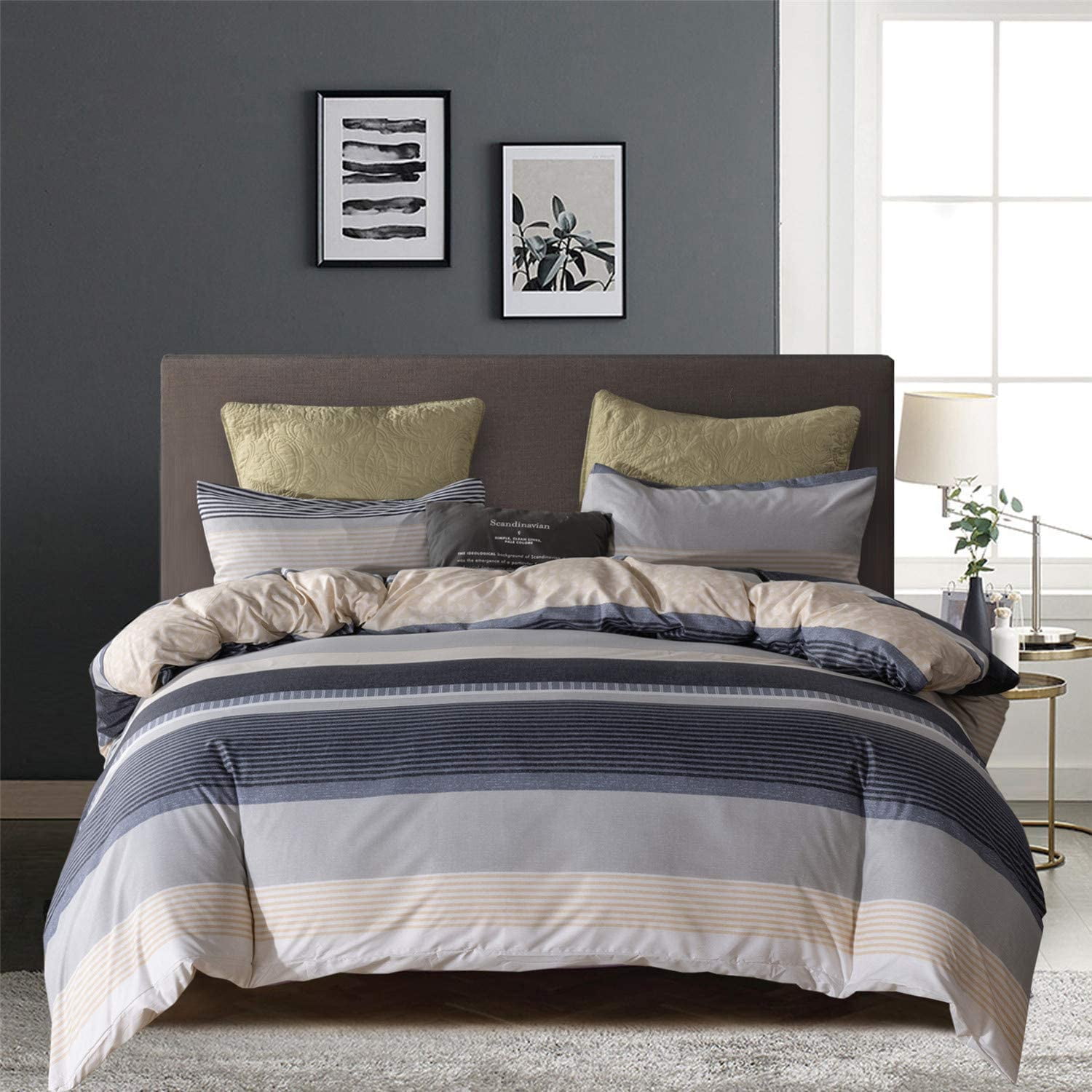 Details about   All Season Down Alternative Comforter Egyptian Cotton Black Striped Queen Size 
