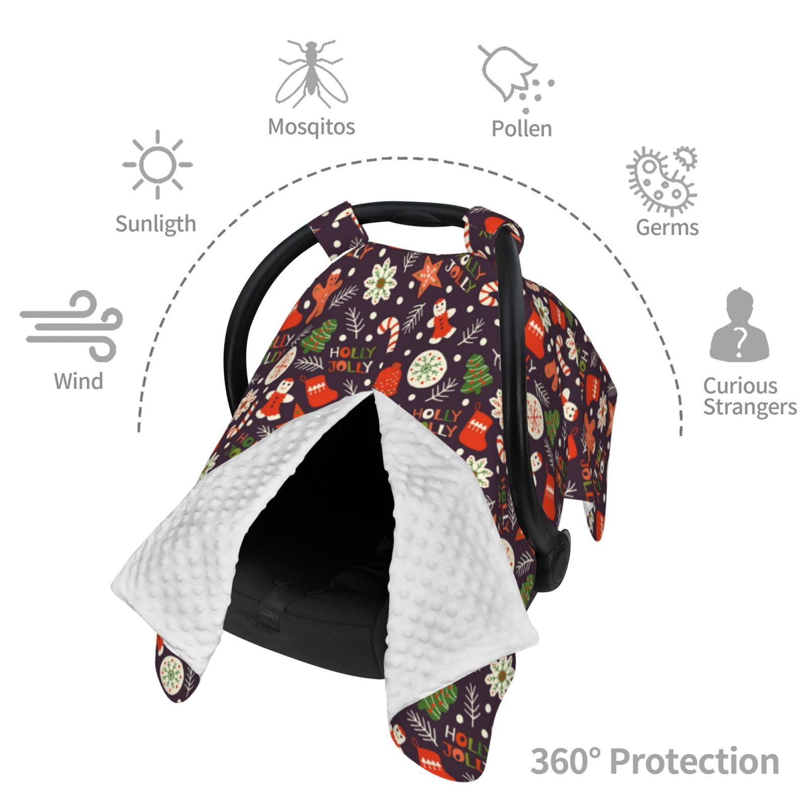 Car Seat Cover Baby - Winter Holiday Christmas Breathable Infant Car Seat Cover for Baby Carseat, Lightweight Comfort Baby Essentials Must Haves Newborn Stuff for Girl Boy