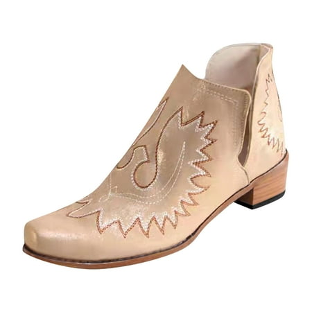 

Boots Women s Casual Roman Short Ankle Chunky Heels Leather Shoes
