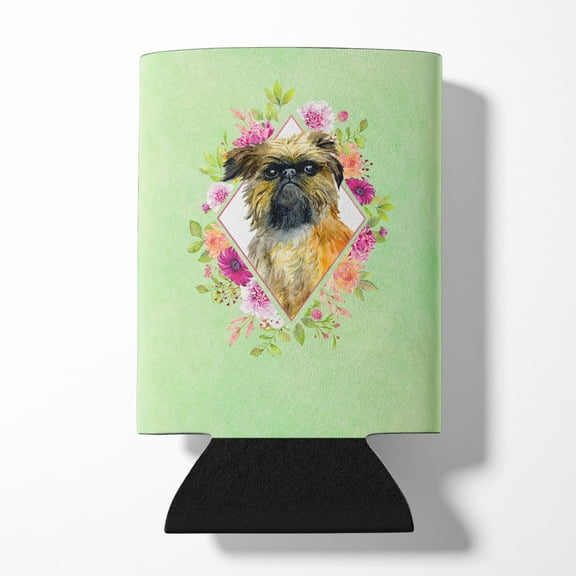 Carolines Treasures CK4283CC Brussels Griffon Green Flowers Can or Bottle Hugger Can Hugger multicolor