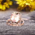 thumbnail image 2 of Milgrain 1.75 Carat Wedding Ring Set Big Cushion Cut Morganite Engagement Ring Natural Morganite Art Deco Matching Wedding Band On 14K Rose Gold Surprisingly Ring, 2 of 5