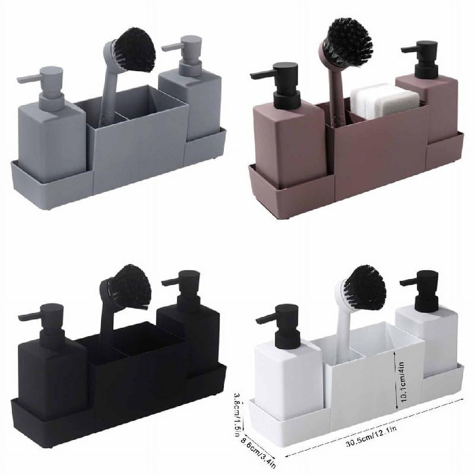 Kitchen Soap Dispenser with Sponge Holder and Storage Tray Cleaning Tool Rack