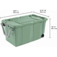 thumbnail image 4 of Storage Bin 40 Gallon 160 Qt Wheeled Industrial Tote Plastic Rolling Stacker Storage Box, Tough Lidded Stackable Storage Container for Home, Garage, and Camping Green Sage Base and Lid 2-pack, 4 of 8