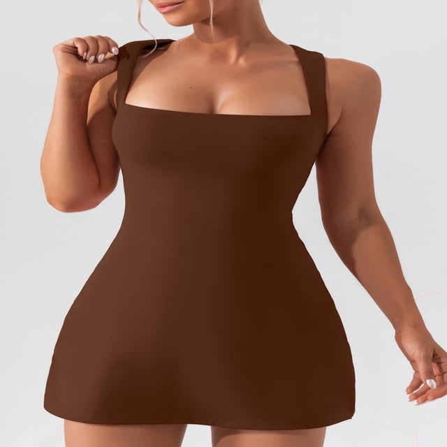 LYMAYTER Robe à Encolure Carrée pour Femme, Robe d'Été à Dos Nu Extensible, Mini-Robe, Robe de Fête/Boîte de Nuit, Tailles P-TG
