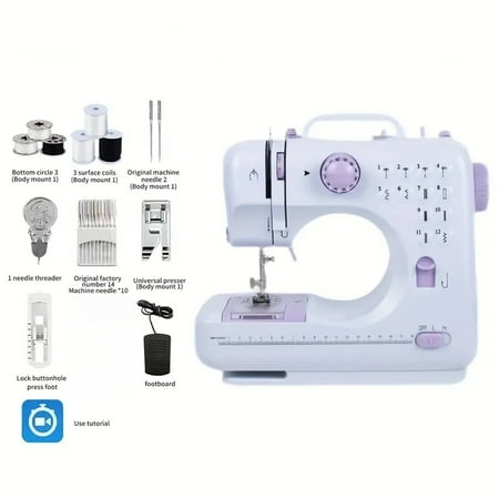 Miserwe Household mini sewing machine with 12 built-in sewing modes, small sewing machine, portable sewing machine, multi-functional foot pedal, suitable for home sewing, beginners, Christmas gift