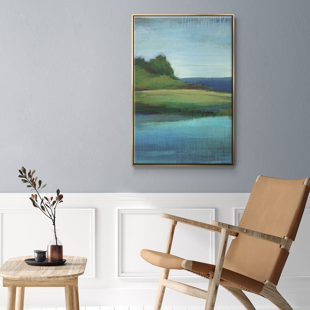 Silent Lakeside I Framed Premium Gallery Wrapped Canvas - Ready to Hang - 27 x 41 - Gold Floating Frame