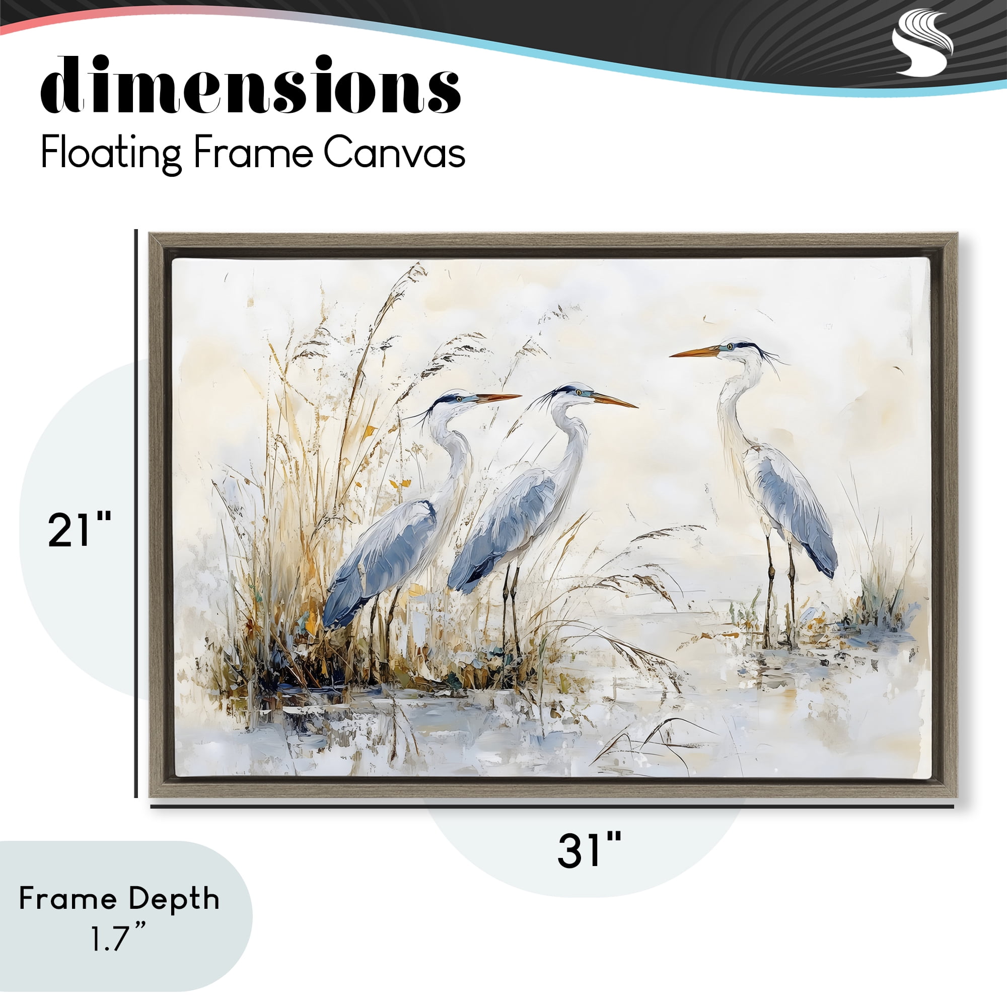 Stupell Industries Blue Heron Trio in Wetlands Brown Framed Floater Canvas Wall Art, design by LSR Design Studio