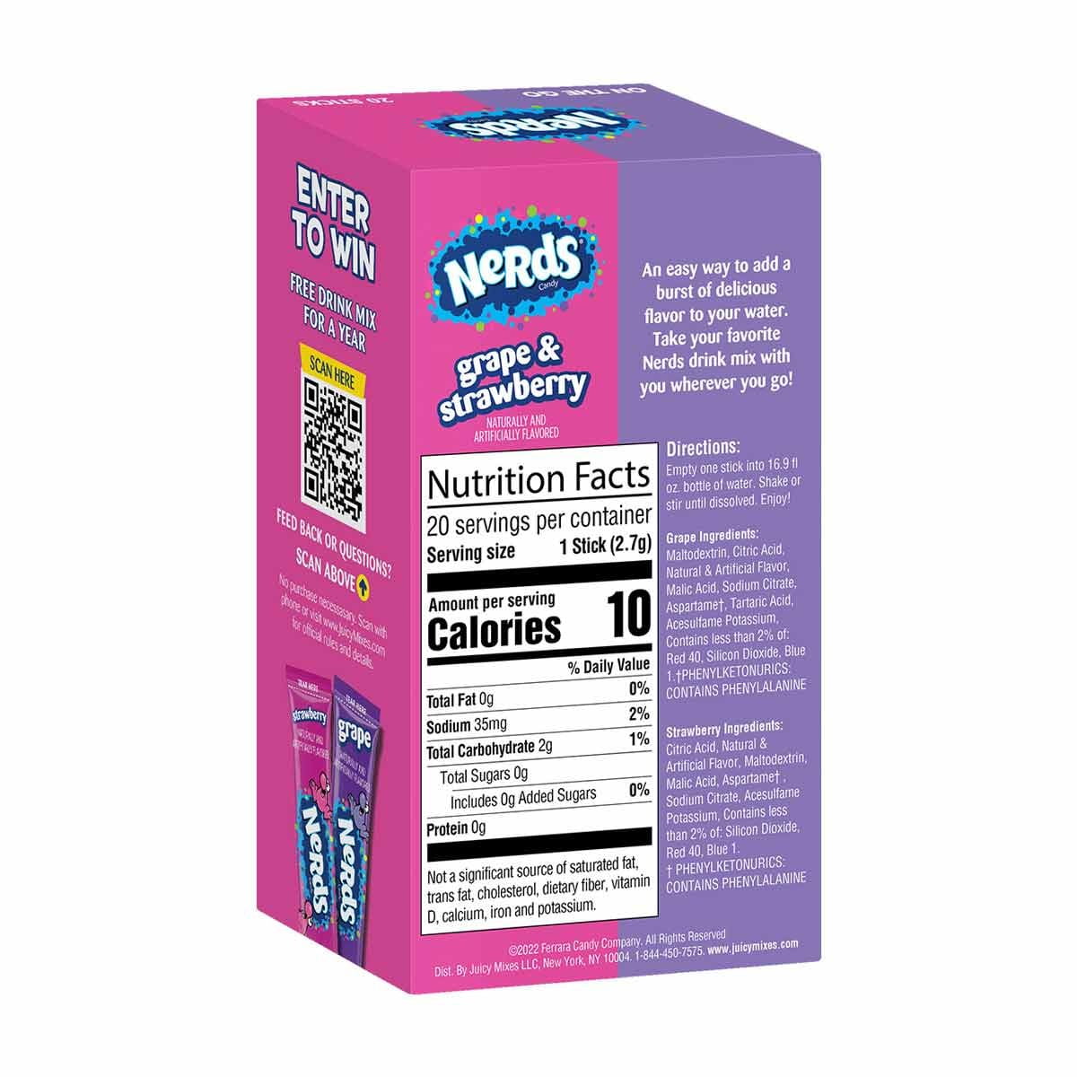 Nerds Zero Sugar Grape & Strawberry Pack Singles-to-Go Powdered Drink Mix, 20 Ct