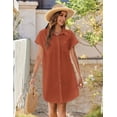 thumbnail image 6 of Zeagoo Linen Dresses for Women 100% Cotton Short Sleeve V-Neck Button Down Tshirt Dress Summer Casual Beach Sundress Loose Tunic Shift Sundresses, 6 of 6