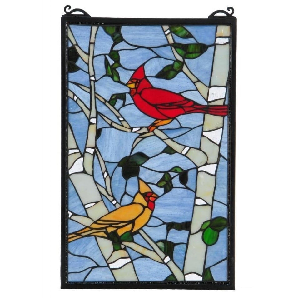 Cardinals Morning Stained Glass Window in Blue