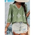thumbnail image 4 of Women'S Casual V Neck Floral Print Chiffon Blouses 3/4 Sleeve Boho Summer Tops Shirts Green XXL, 4 of 9