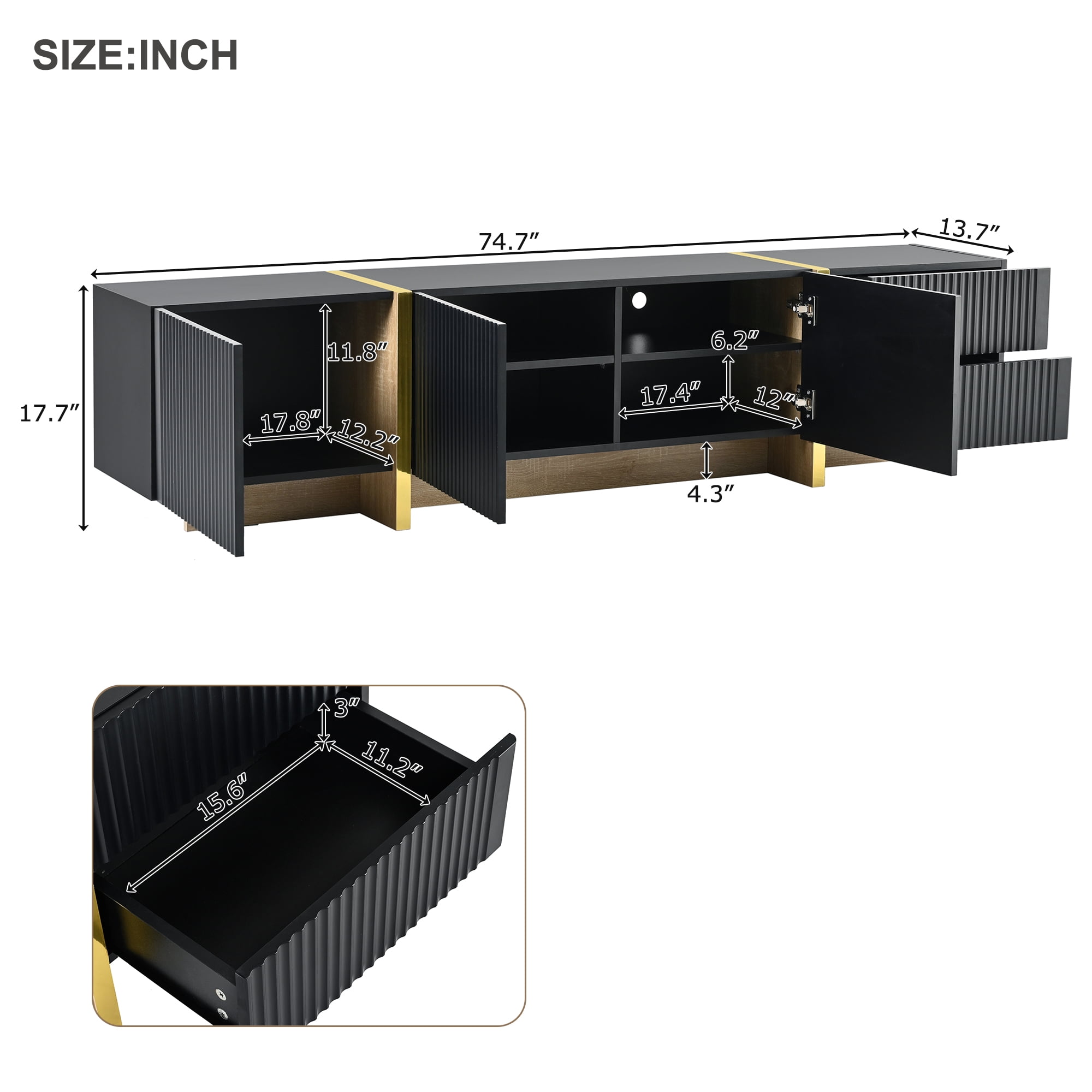 Aukfa TV Stand for TVs Up to 80", Media Console for Living Room,Black