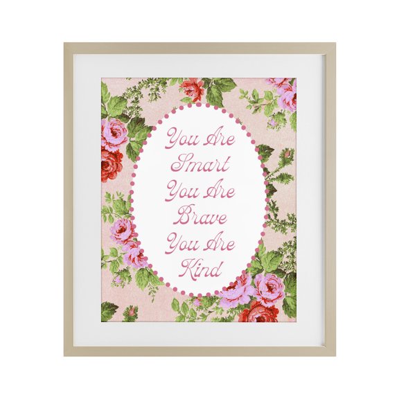 Stupell Industries Cottage Smart Brave & Kind with Vintage Florals Birch Framed Print Under Glass, 13 x 16, by Lil' Rue