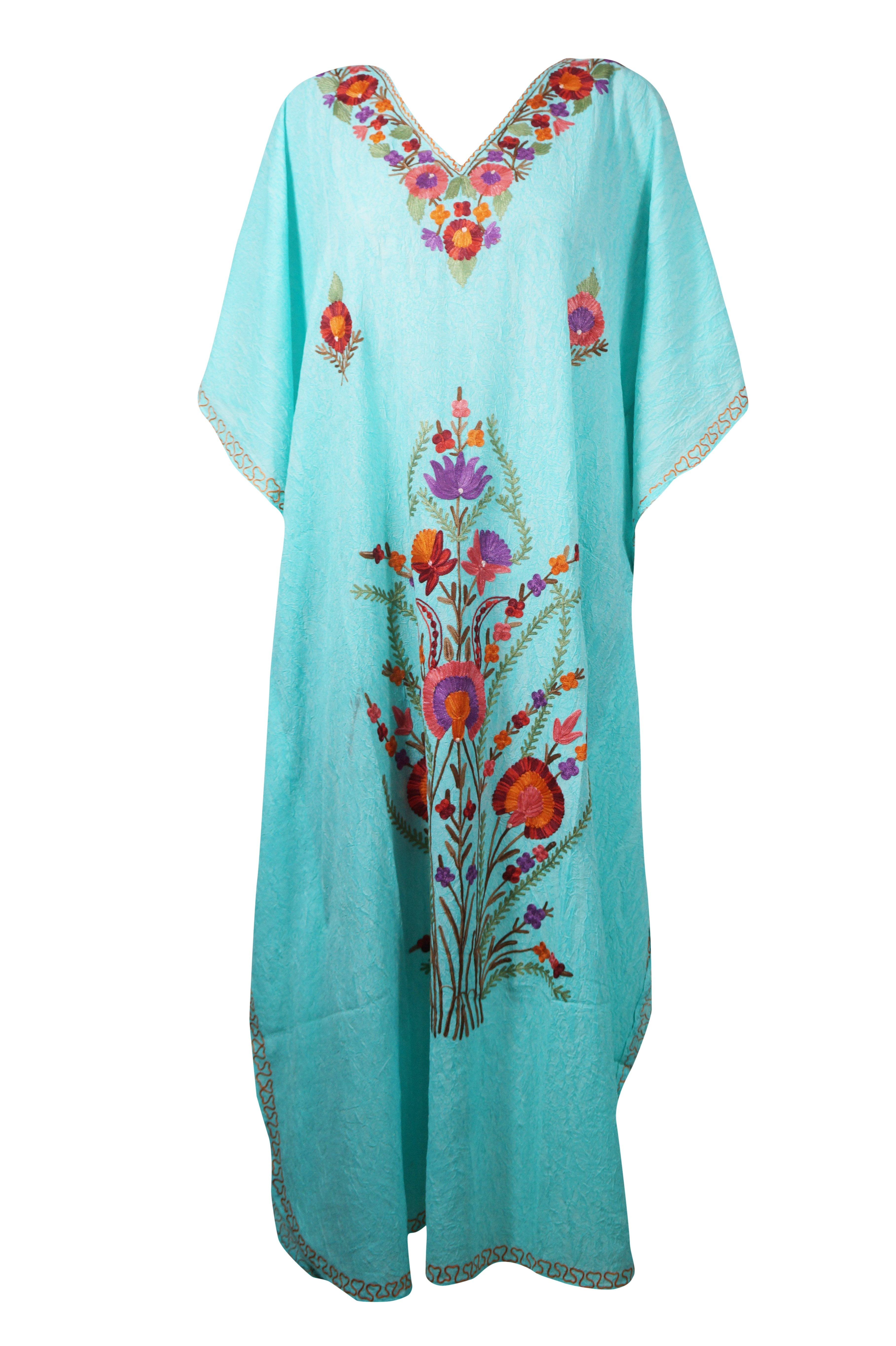 Boho Colorful Floral Short Kaftan Dress Beach Cover Up Resort Wear Cotton Caftan Boho Colorful Floral Short Kaftan Dress Beach Cover Up Resort Wear Cotton Caftan