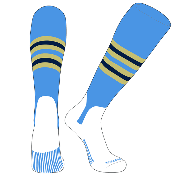 PEAR SOX OTC Baseball Softball Stirrup Socks (F, 5in) Sky Blue, Vegas Gold, Navy (XS)