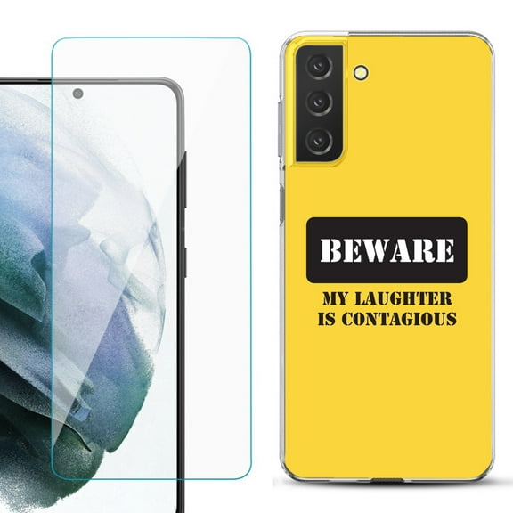 Slim-Fit TPU Fashion Phone Case for Samsung Galaxy S21 FE 5G Fan Edition, with Tempered Glass Screen Protector, by OneToughShield ® - Laughter