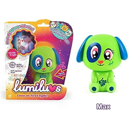Lumiluvs Surprise Light Up Toy - Animal Nightlight with Sounds (Max the Green Dog)