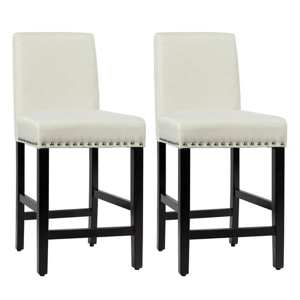 Costway Set Of 2 25 Kitchen Breakfast, White Leather Nailhead Counter Stools