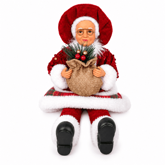 OMEOSZY Mrs. Claus Figurine Sitting Red Christmas Decor 11.8 inch Greenery Sack