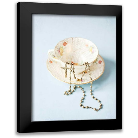 Susannah Tucker Photography 12x14 Black Modern Framed Museum Art Print Titled - Pretty Teacup and Rosary 1