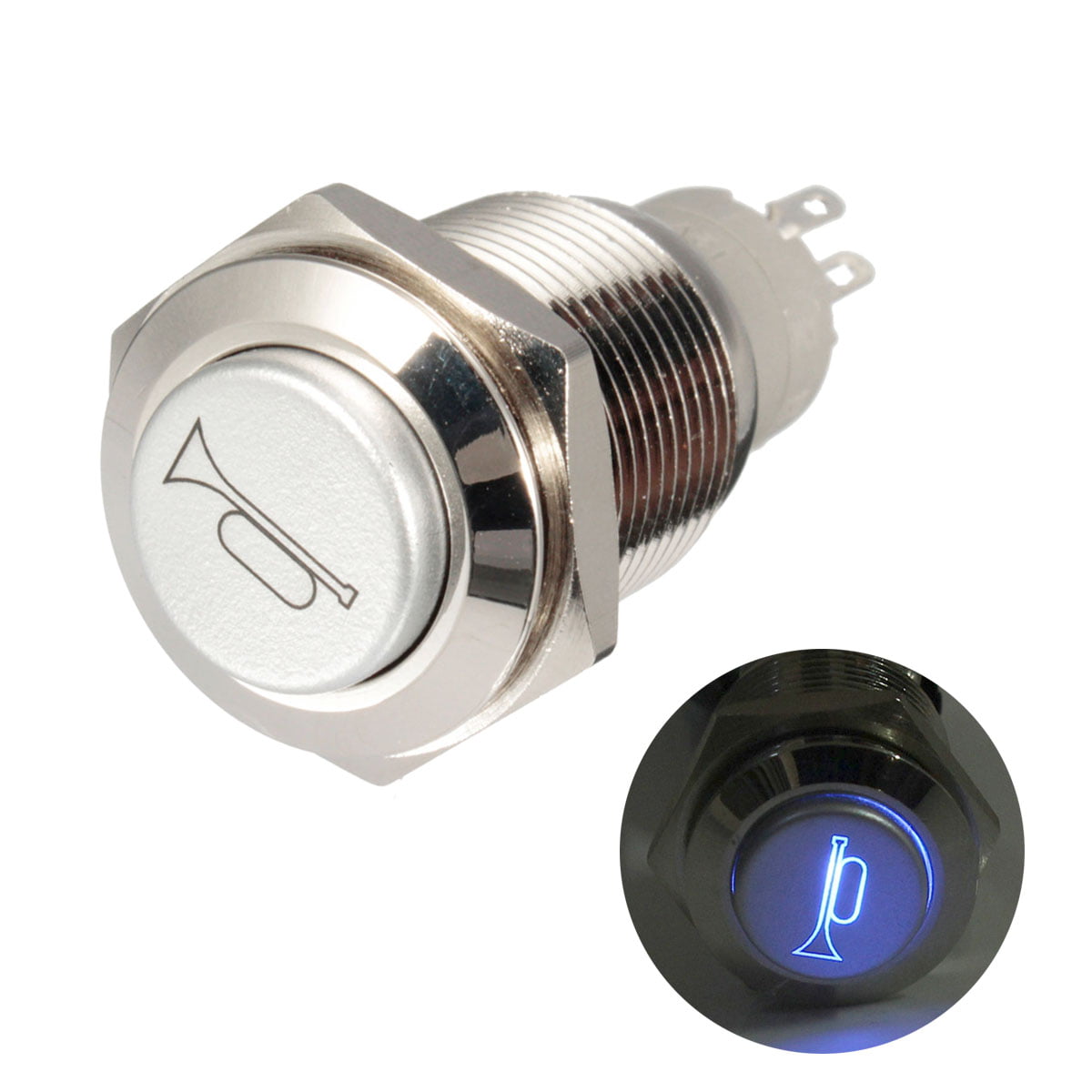 12V 16mm Momentary LED Marine Car Stainless Horn Push Button Light Switch 