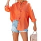 thumbnail image 1 of Camisa informal holgada de color naranja para mujer con cuello abotonado, talla L, blusa de manga larga con cuello en V, 1 of 8