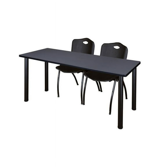 Regency 72" x 24" Kee Table- Grey/ Black & 2 Stack Chairs- Black