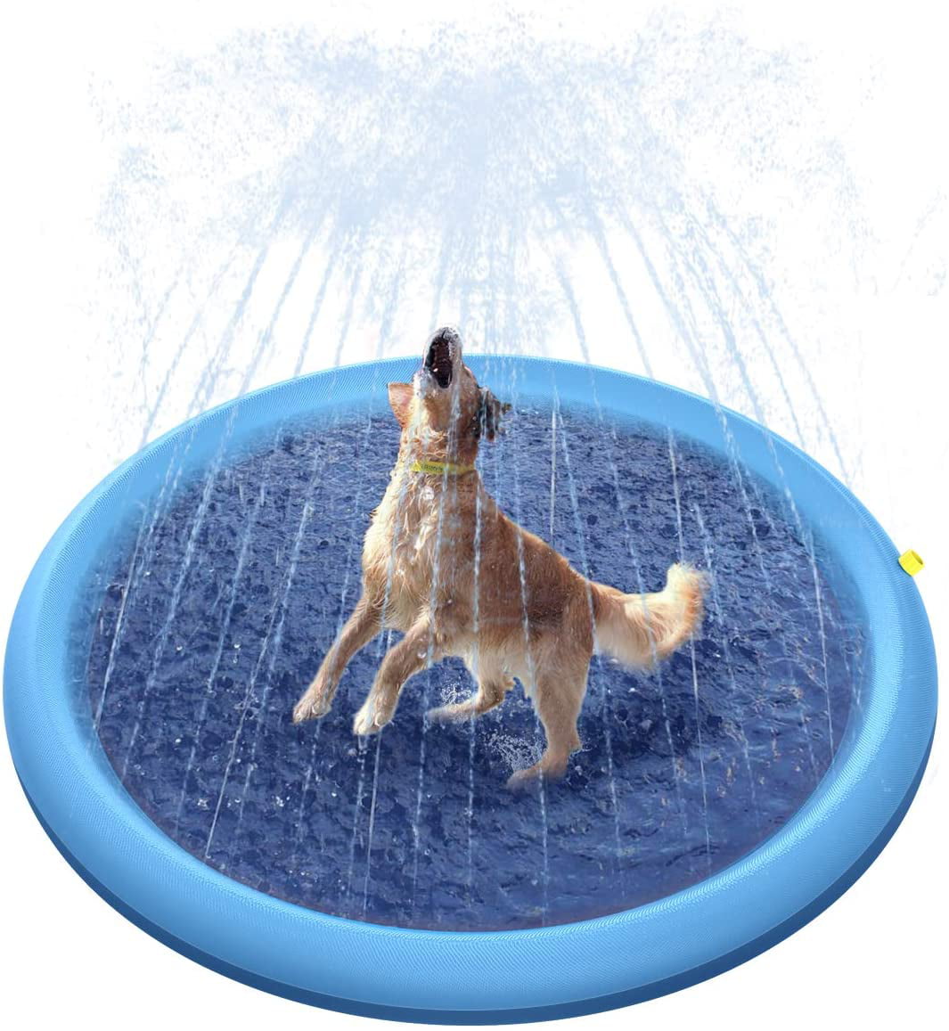 Blue EJOY Sprinkle Splash Play Mat for Pet Kids 59’’ Thickened Durable Pet Dog Bath Pool Swimming Water Play Sprinklers Mat Summer Water Toys Fun for Dog Outdoor Sprinkler Toy Splash Pad 