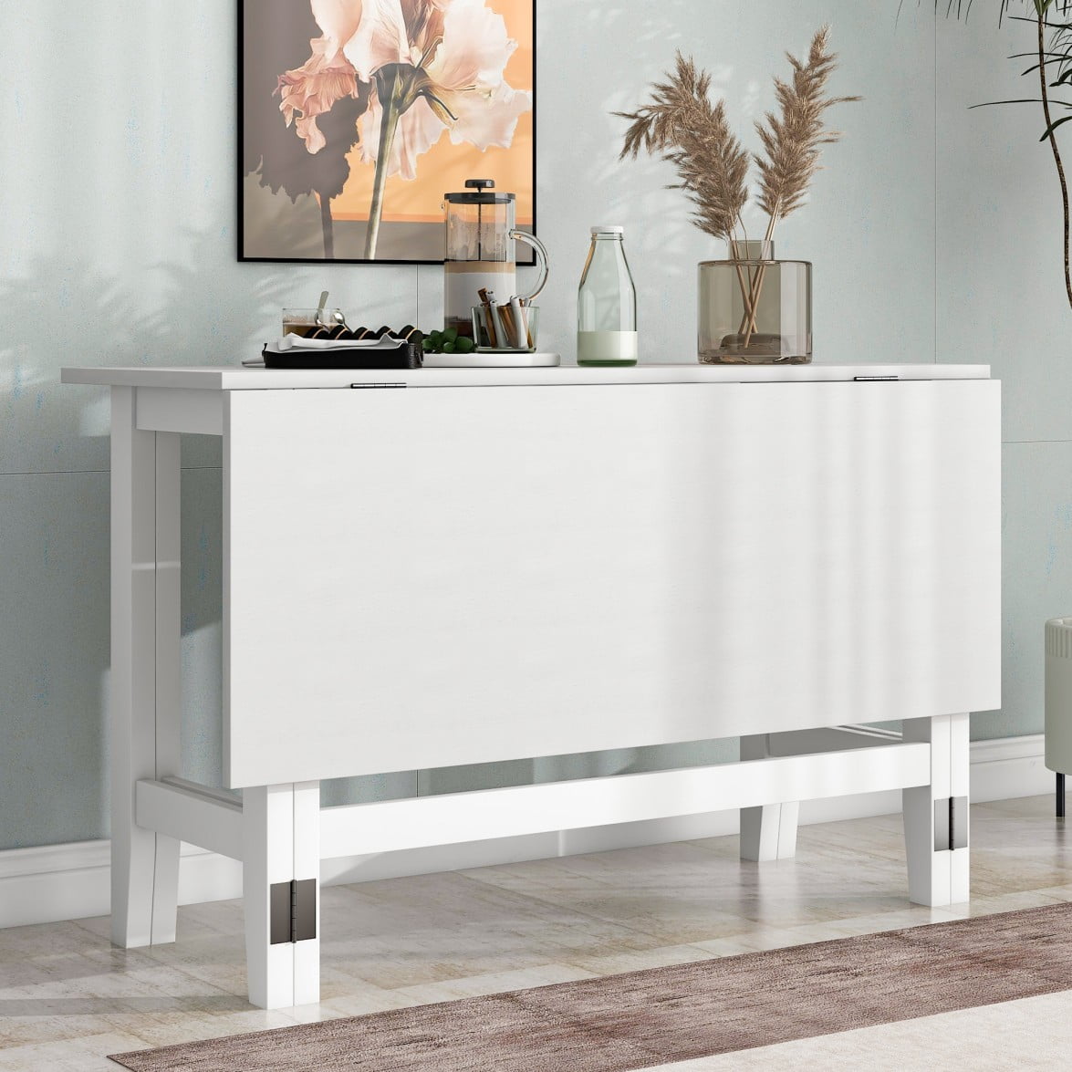 Farmhouse Extendable Dining Table, 47" Drop Leaf Kitchen Table for 4, 18"-36" Expandable Tabletop, Wood Dining Table for Small Spaces, White