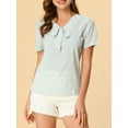 thumbnail image 6 of Allegra K Women's Printed Tie V Neck Short Sleeves Straight Loose Blouse Tops, 6 of 7