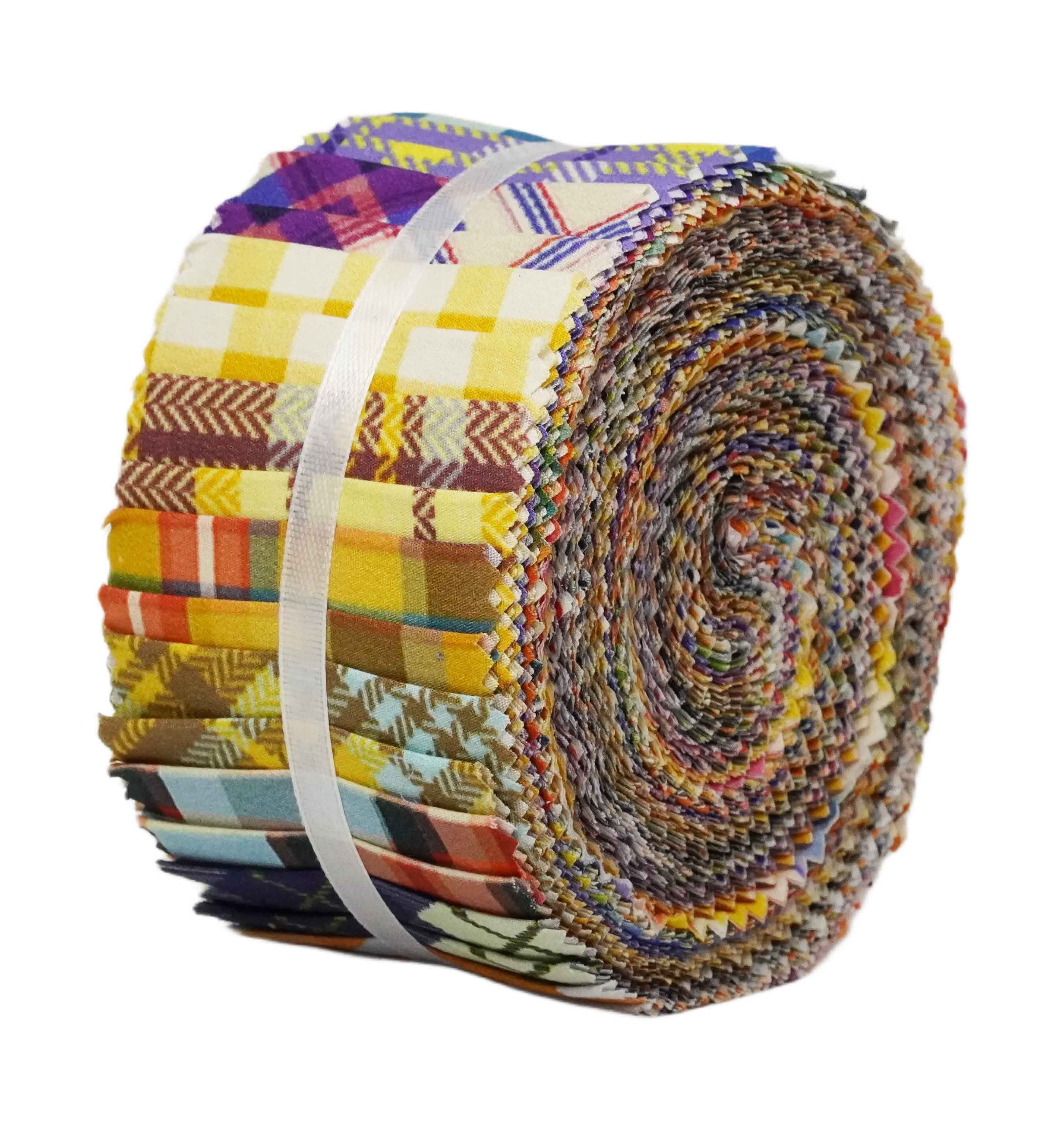 Soimoi 40Pcs Check Print Precut Fabrics Strips Roll Up 2.5 x 42 inches Cotton Jelly Rolls for Quilting - Multicolor