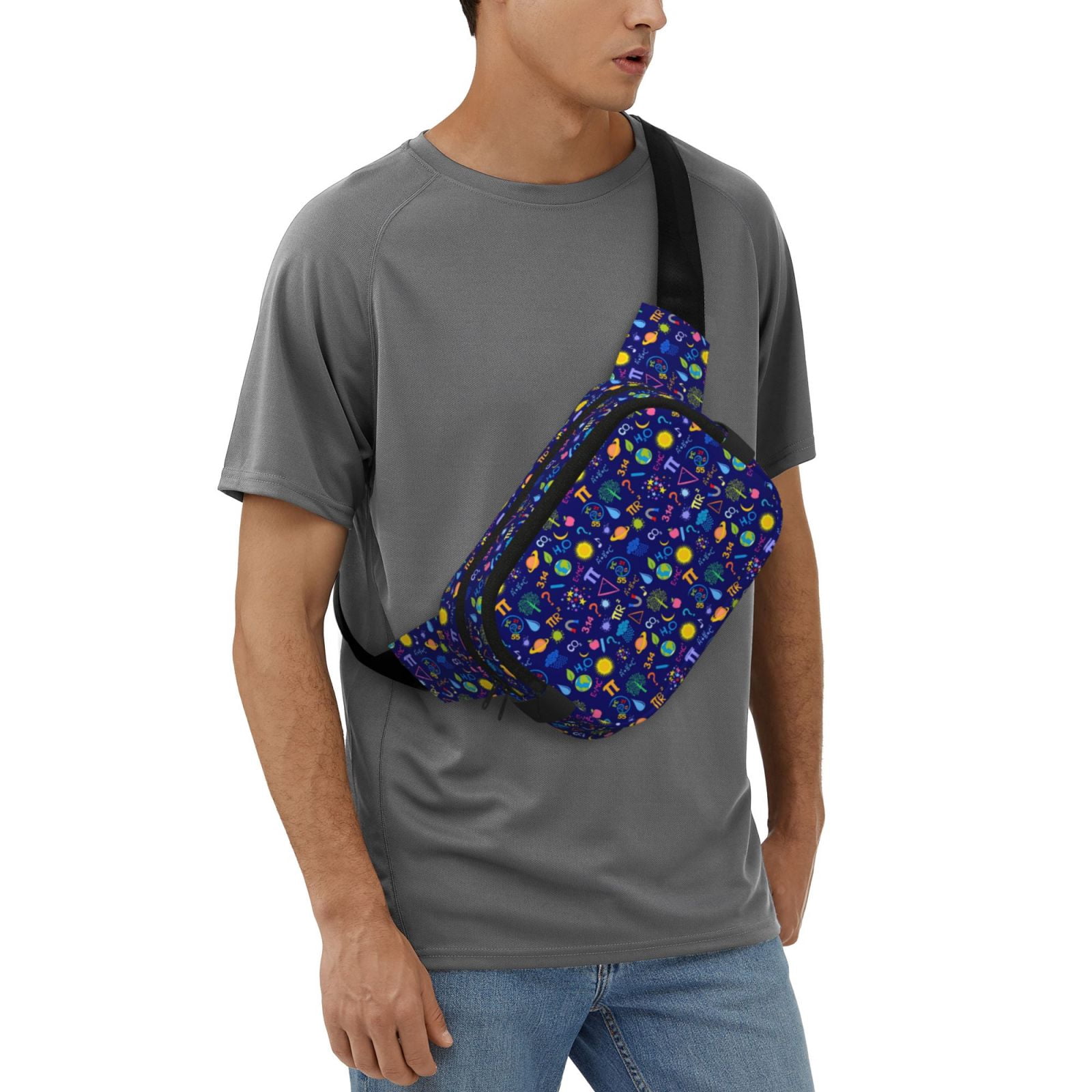 Picia Mathematics And Chemistry Print Square Double-Layer Waist Bag Mini Adjustable Waist Belt Bag Exercise Running Travel Hiking