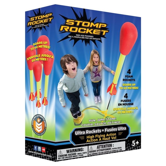 Lance-roquettes Stomp Rocket® Original Ultra pour enfants, portée de 60 m, 4 roquettes en mousse et lanceur réglable, cadeau idéal pour les garçons et les filles à partir de 5 ans.