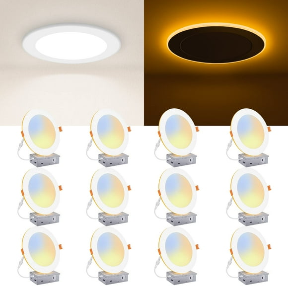 Brightever 12 Packs Lumières de Plafond Encastrées LED avec Veilleuse, Éclairage Encastré Ultra-Fin 6 Pouces 5CCT 2700K/3000K/3500K/4000K/5000K Sélectionnable, 12W110W