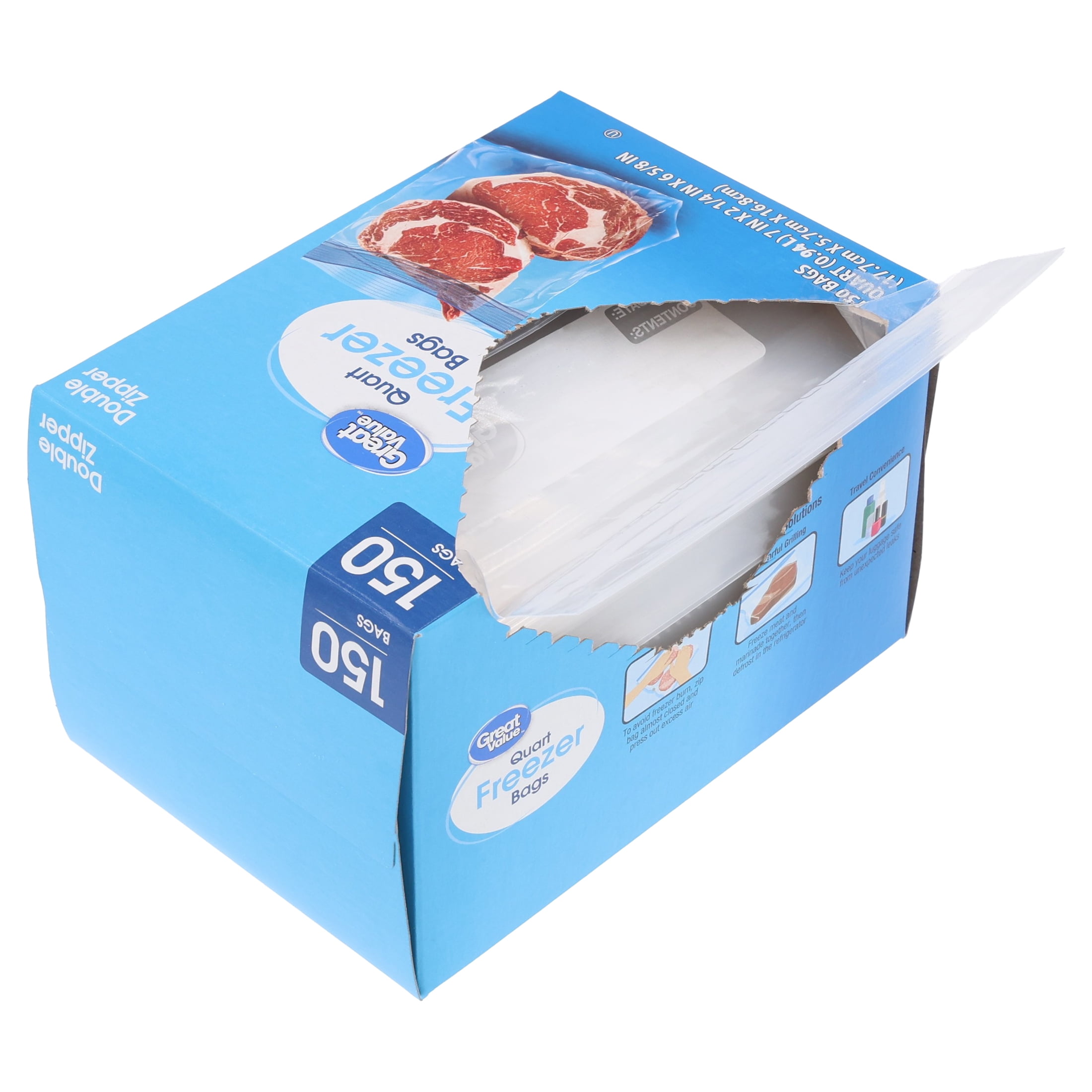 Great Value Quart Freezer Bags with Double Zipper, 150 Count