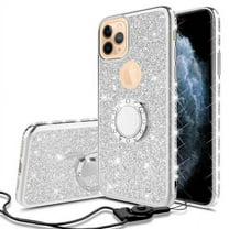 Apple iPhone 11 Pro Max 6.5inch Case Silver Glitter Ring Kickstand Clear Shock Proof Protective Phone Case