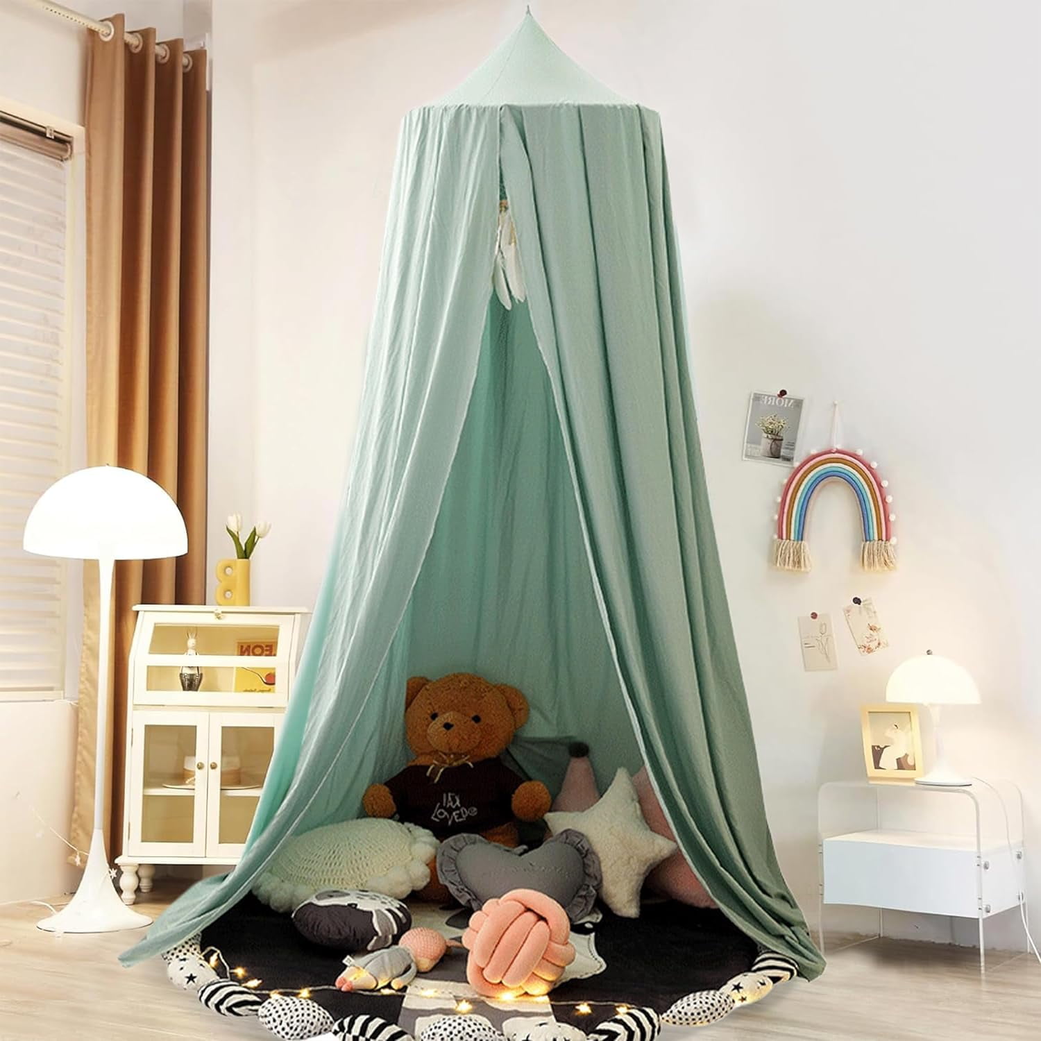 Hanging Crib Bed Canopy:Dome Crib Canopy for Girls Nursery,Decor Canopy for Baby Girls Boys,Kids Bed Canopy for Reading Playing Sleeping,Green