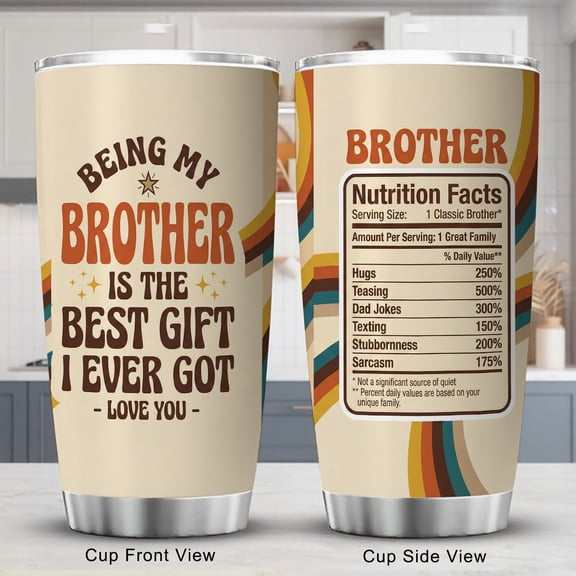 Brother Tumbler 20oz, Funny Stainless Steel Travel Cup with Lid, Being Brother Is the Only Gift You Need Insulated Coffee Mug, Gifts for Men Boys Friends on Birthday Christmas