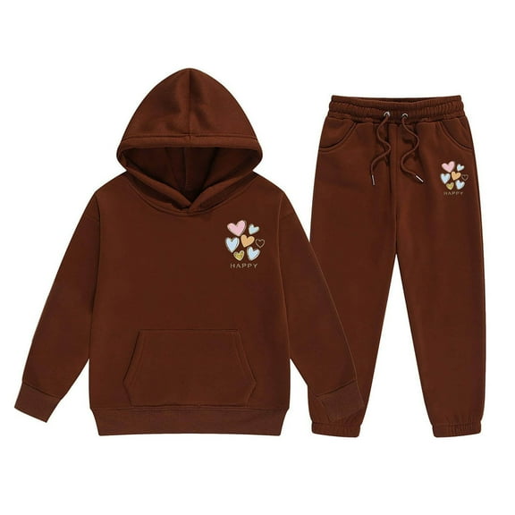 Girls Outfit Set Cute Cartoon Print Long Sleeve Hooded Sweatsgirt Pants Children Comfy Stylish Fall Winter Outfits