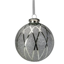 5 in. Diamond Pattern with Glitter Christmas Glass Ball Ornament, Silver