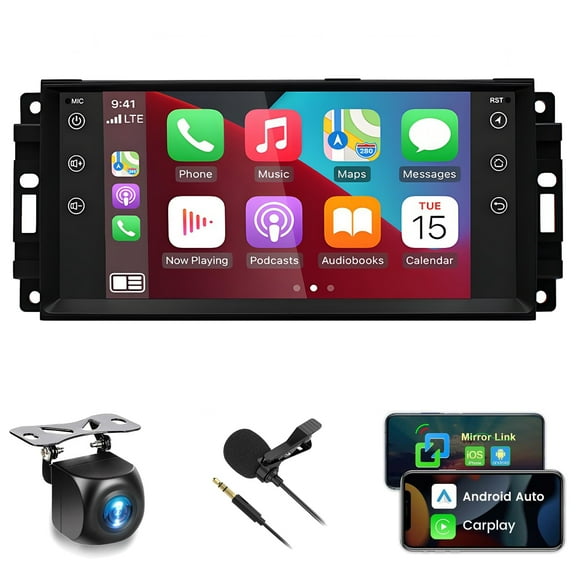 Car Radio for Dodge Jeep Chrysler Carplay Android Car Stereo Support Android Auto with WiFi GPS Navigation AHD Backup Camera FM RDS Radio